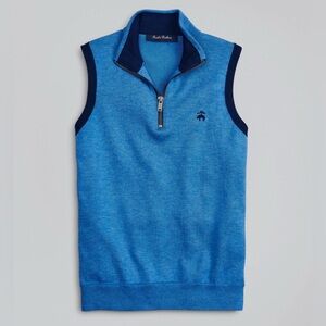 BROOKS BROTHERS BOYS Supima® Cotton-Blend Half-Zip Blue Sweater Vest - Small